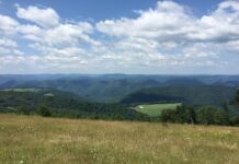 Landscape photo of far-off mountains and grasslands.