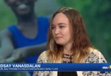 Lindsay VanAsdalan being interviewed for WBAL-TV 11