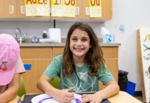 Girl in a science classroom at Indian Creek School