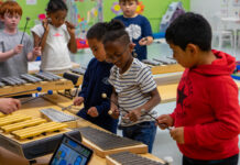 Children playing xylophones