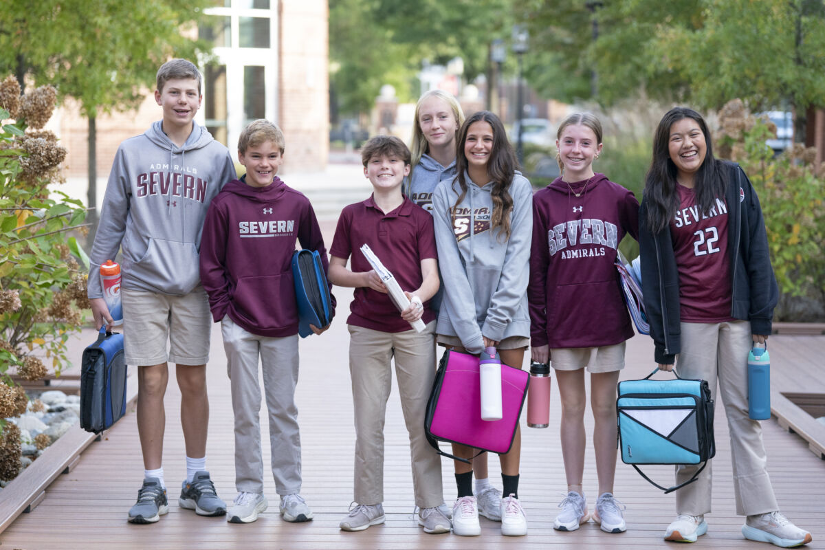 Severn School students standing outside
