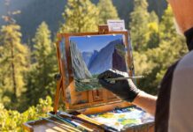 An artist plein air painting outside