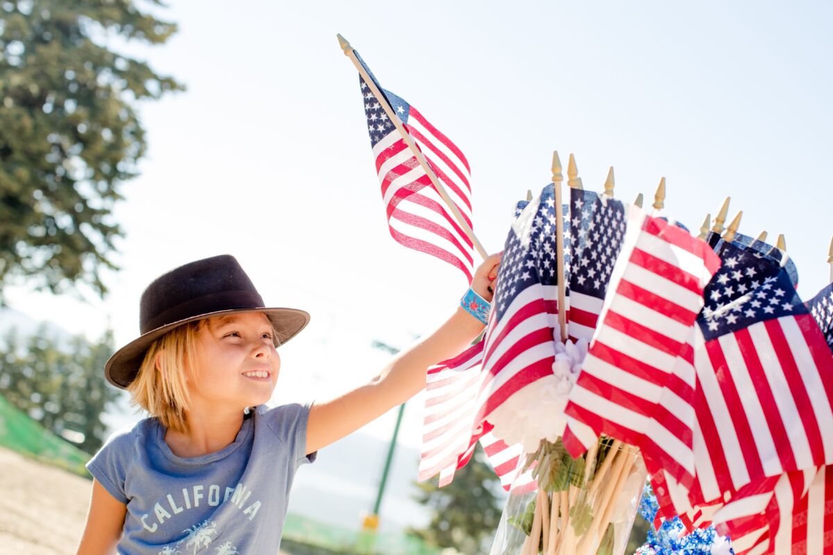 Child picking out an American flag