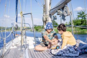 Two kids on a boat