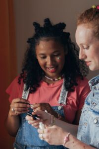 Tween girls hanging out