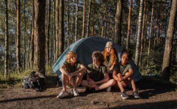 Kids at summer camp in the woods